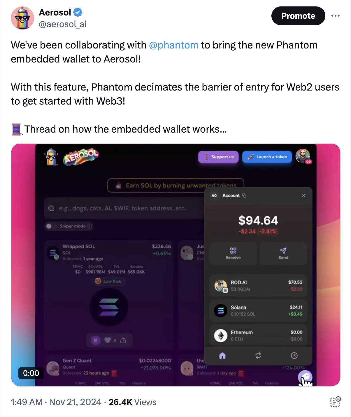 Collaboration with Phantom on their Embedded Wallet feature.